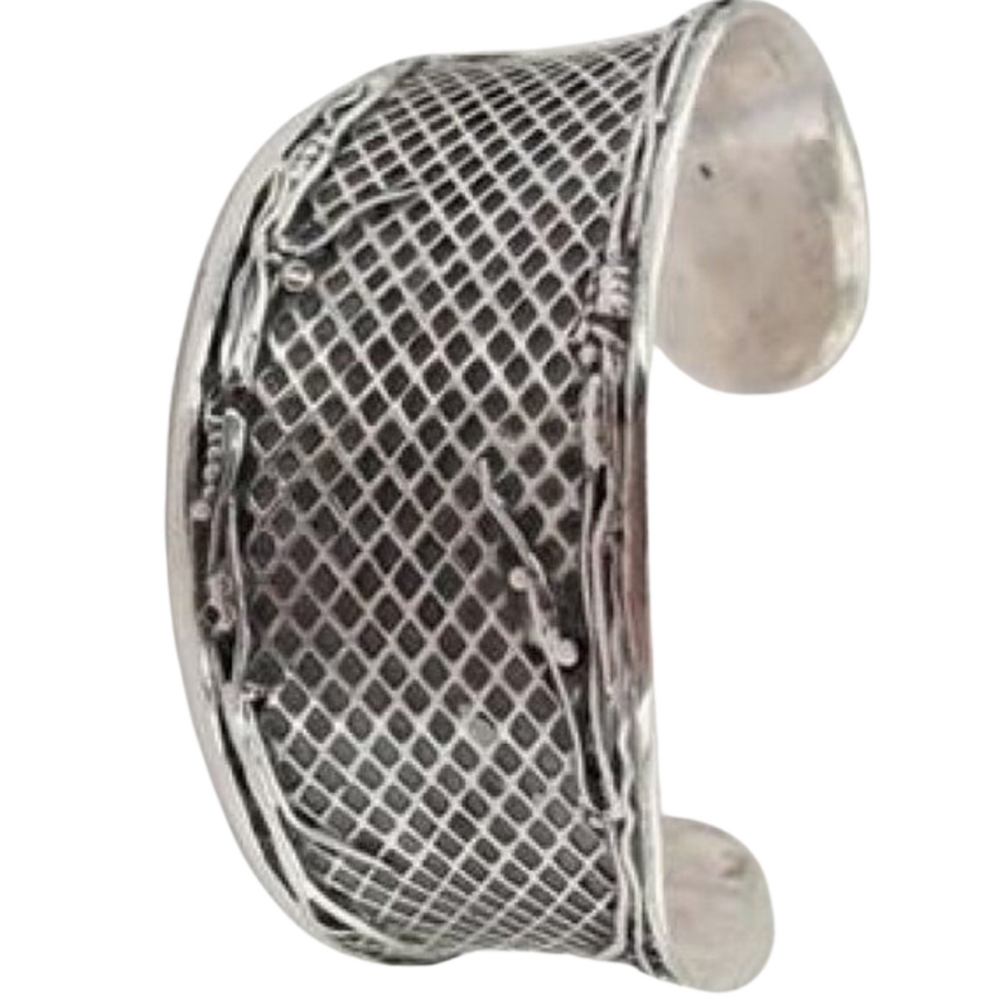 Sterling Silver Black and White Grid Cuff Bracelet