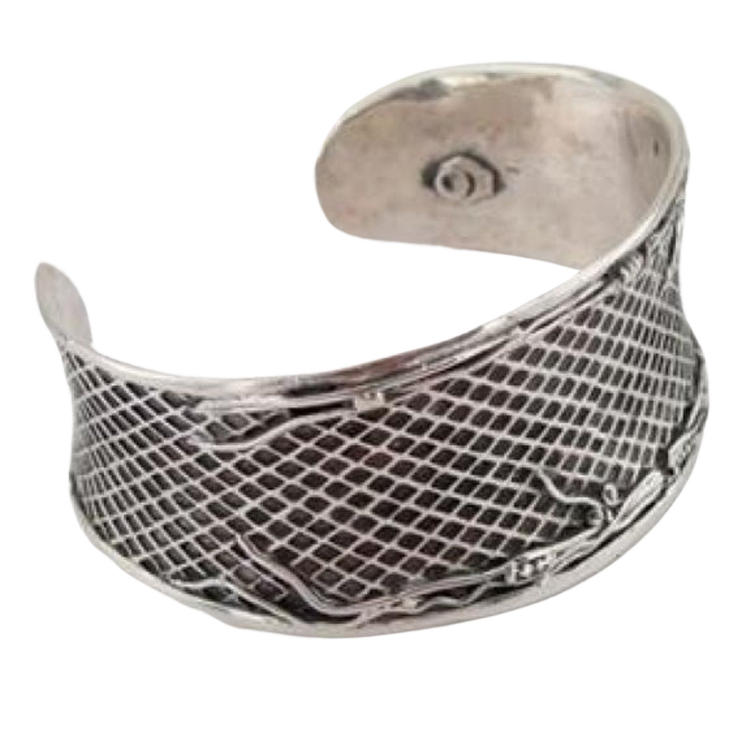 Sterling Silver Black and White Grid Cuff Bracelet