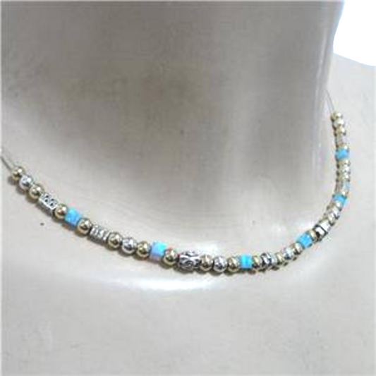 14K Yellow Gold-Filled Beads Square Mosaic Opal Beads On A Sterling Silver Chain