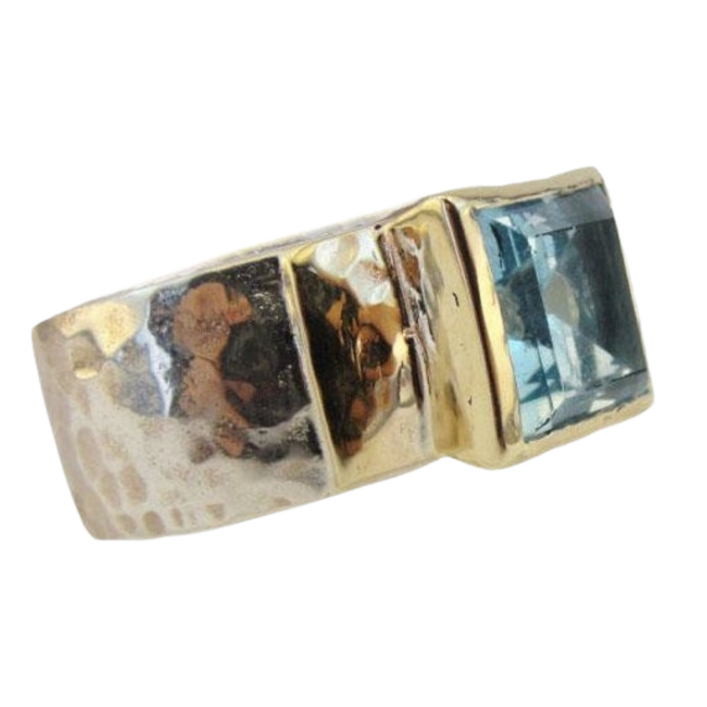 Square Blue Topaz Ring, silver and gold, chunky ring, square gemstone ...