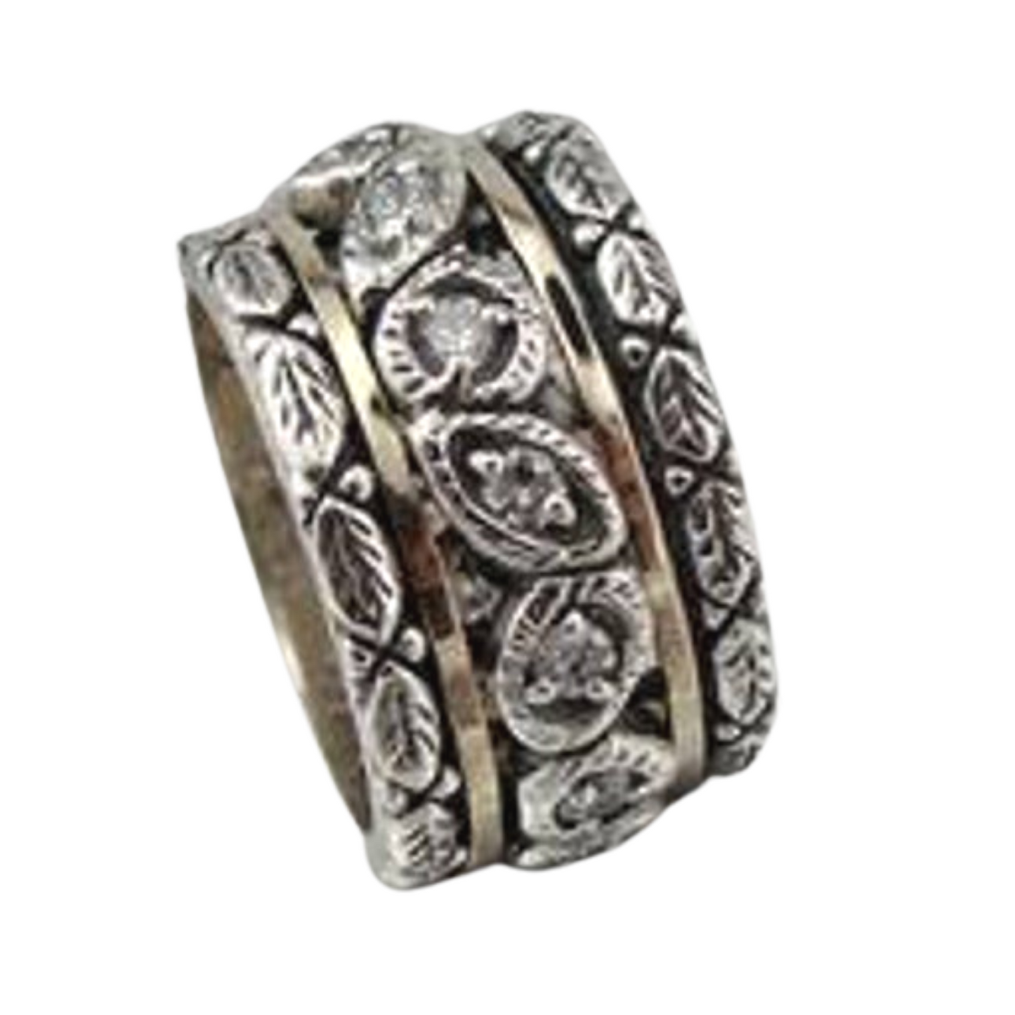 Spinner Band, 9K Yellow Gold Ring , 925 Silver, Swivel band ,white zircon