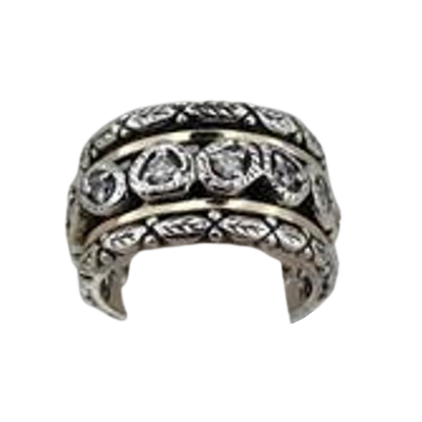 Spinner Band, 9K Yellow Gold Ring , 925 Silver, Swivel band ,white zircon