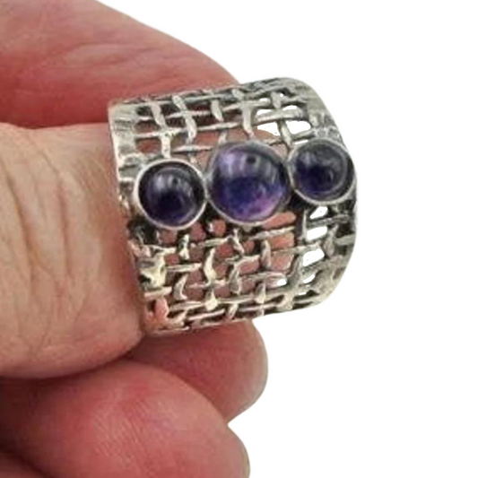 Sterling Silver net texture Amethyst Ring