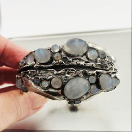 Moonstone Wide Sterling Silver Bracelet (h 313b)