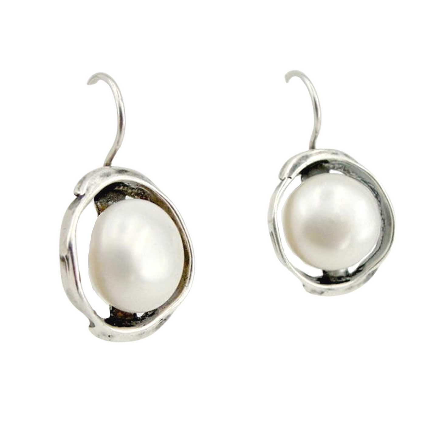 pearl earrings, Sterling Silver Round Pearl Earrings, Round Dangle Natural Pearls Earrings, Dangle Pearls, Israeli Jewelry, Round Dangle, Israeli design, Israeli jewelry, Pearls Jewelry, gift for her, Gift for mom, Jewelry for grandma, Light dangle 