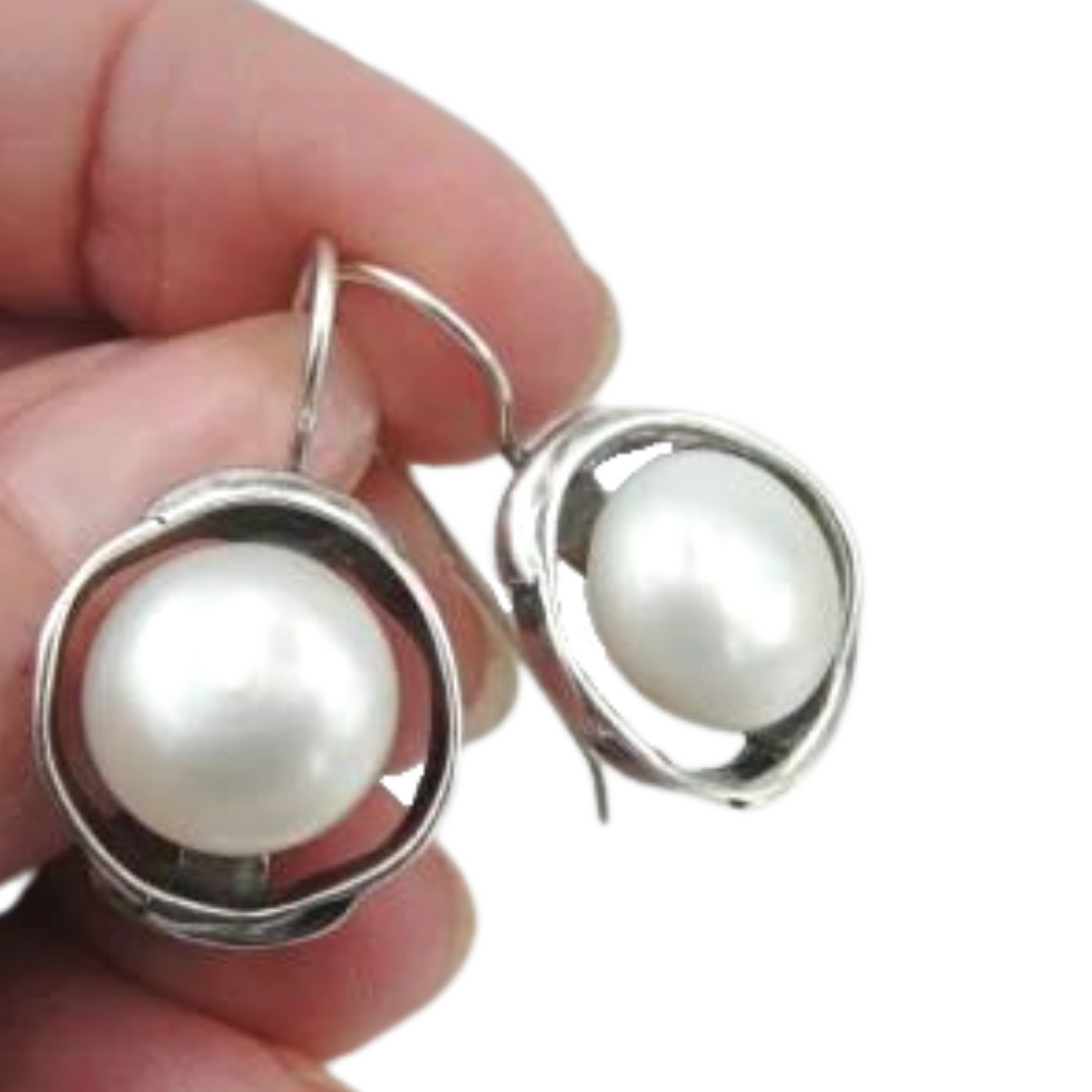 pearl earrings, Sterling Silver Round Pearl Earrings, Round Dangle Natural Pearls Earrings, Dangle Pearls, Israeli Jewelry, Round Dangle, Israeli design, Israeli jewelry, Pearls Jewelry, gift for her, Gift for mom, Jewelry for grandma, Light dangle 