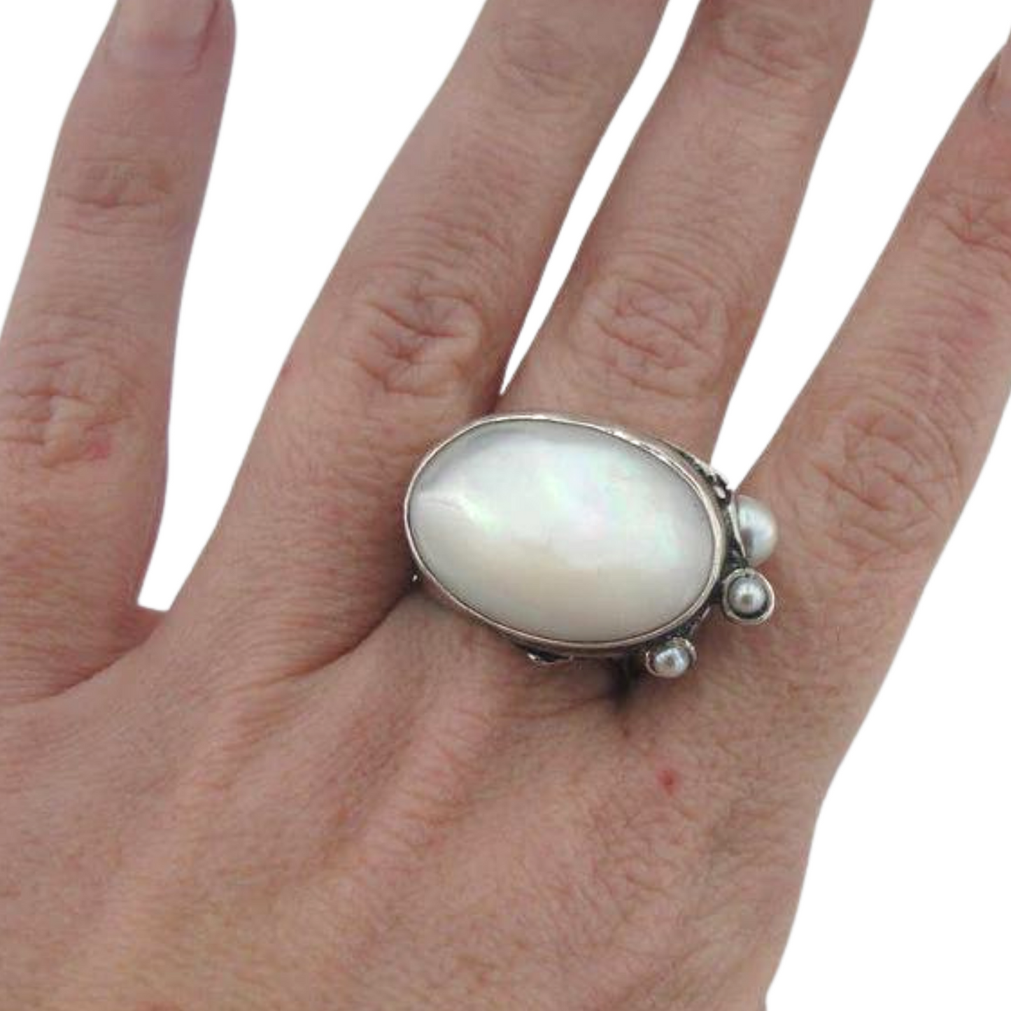 Bold Ring With a Statement Big Mother of pearl Gemstone, a Solid Sterling Silver Ring. Jewelry for men and women, statement ring, bold ring, unisex ring, men ring, man ring, women ring, gift for her, gift for him, Pearl ring, Multiple gemstone ring