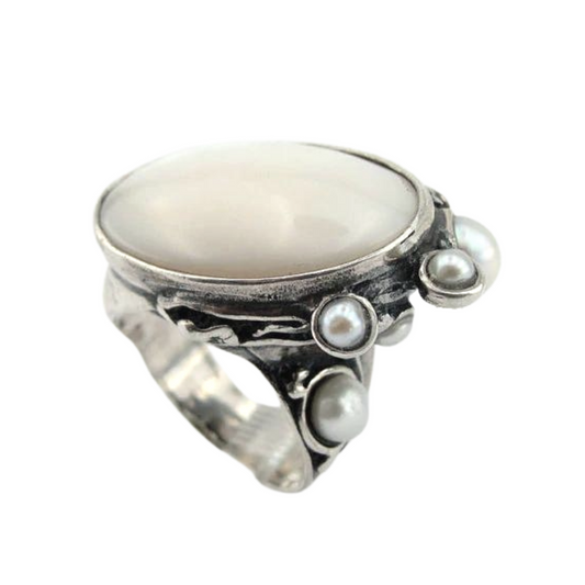 Bold Ring With a Statement Big Mother of pearl Gemstone, a Solid Sterling Silver Ring. Jewelry for men and women, statement ring, bold ring, unisex ring, men ring, man ring, women ring, gift for her, gift for him, Pearl ring, Multiple gemstone ring