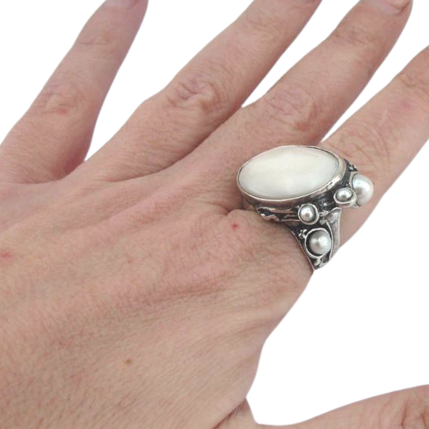 Bold Ring With a Statement Big Mother of pearl Gemstone, a Solid Sterling Silver Ring. Jewelry for men and women, statement ring, bold ring, unisex ring, men ring, man ring, women ring, gift for her, gift for him, Pearl ring, Multiple gemstone ring