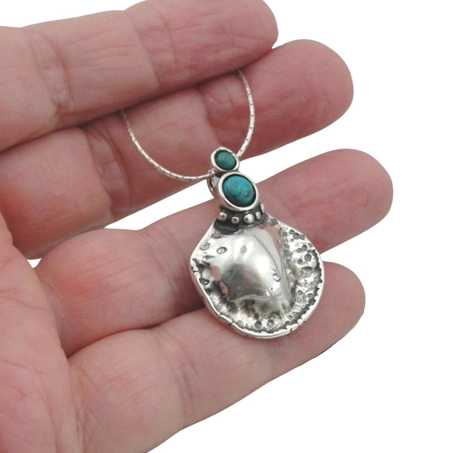 Hadar Jewelry Handmade 925 Sterling Silver Turquoise Chain Pendant (H)