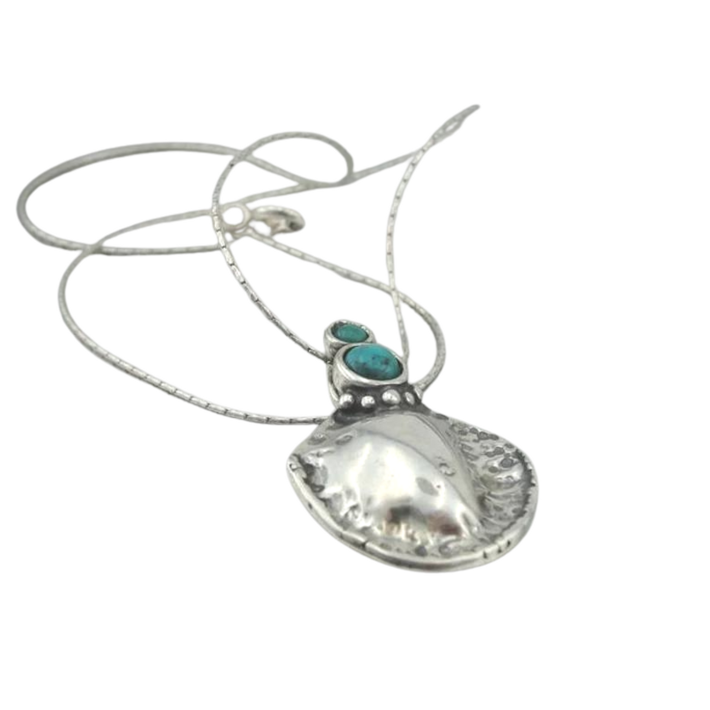 Hadar Jewelry Handmade 925 Sterling Silver Turquoise Chain Pendant (H)