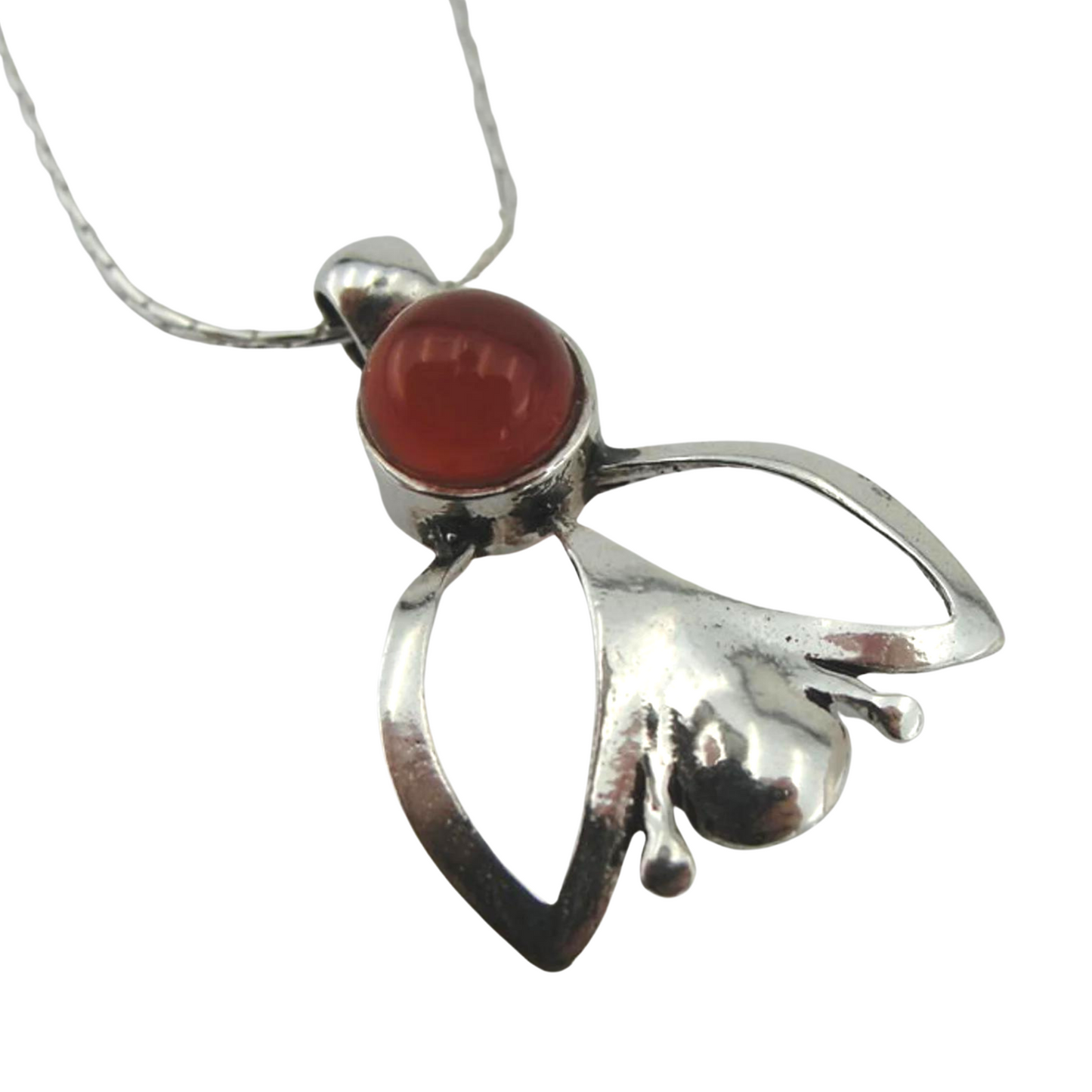 925 Sterling Silver Israeli Modern Handmade Delicate Carnelian Pendant