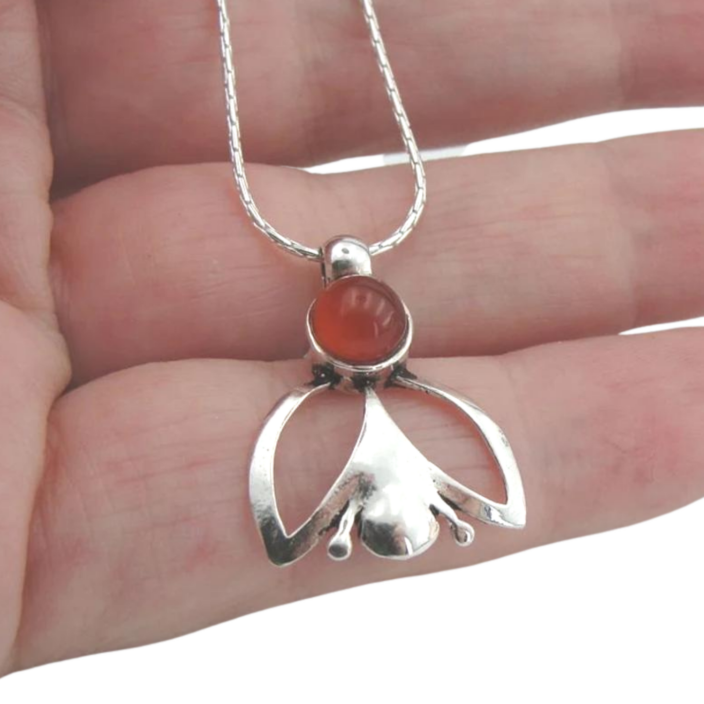 925 Sterling Silver Israeli Modern Handmade Delicate Carnelian Pendant