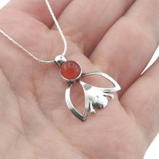 925 Sterling Silver Israeli Modern Handmade Delicate Carnelian Pendant