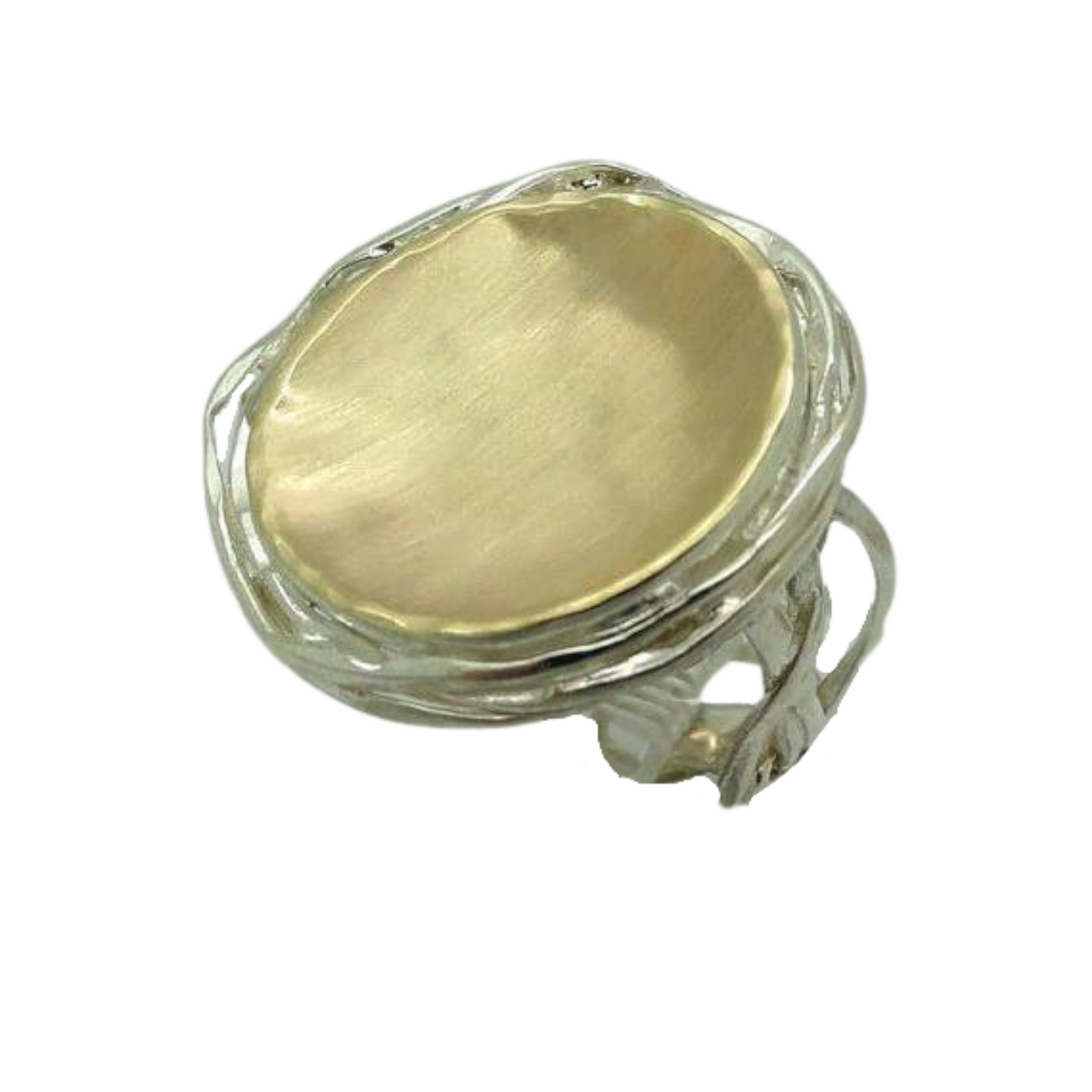 Stunning Israel Handmade Huge 9k Yellow Gold 925 sterling Silver Ring