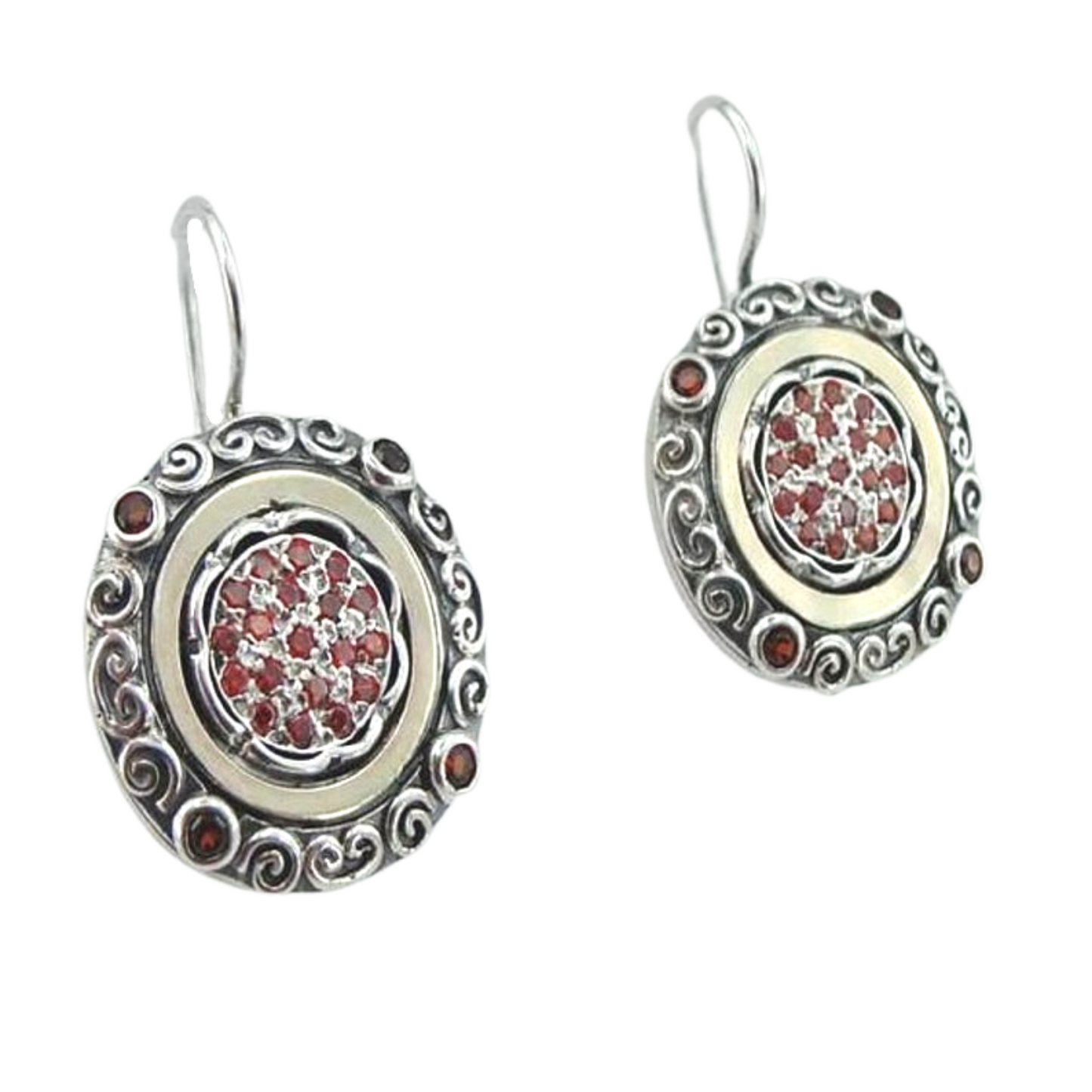 Garnet Handmade 9K Gold & Sterling Silver Earrings Gift for Her