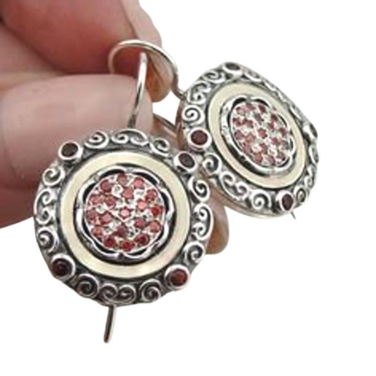 Garnet Handmade 9K Gold & Sterling Silver Earrings Gift for Her