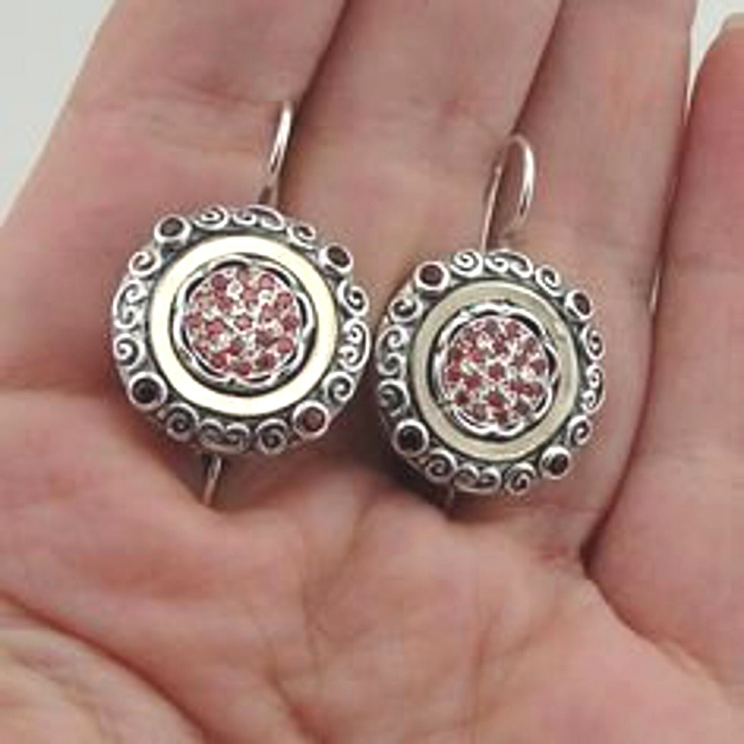 Garnet Handmade 9K Gold & Sterling Silver Earrings Gift for Her