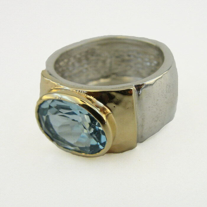 9k Yellow Gold Sterling Silver Blue Topaz Ring