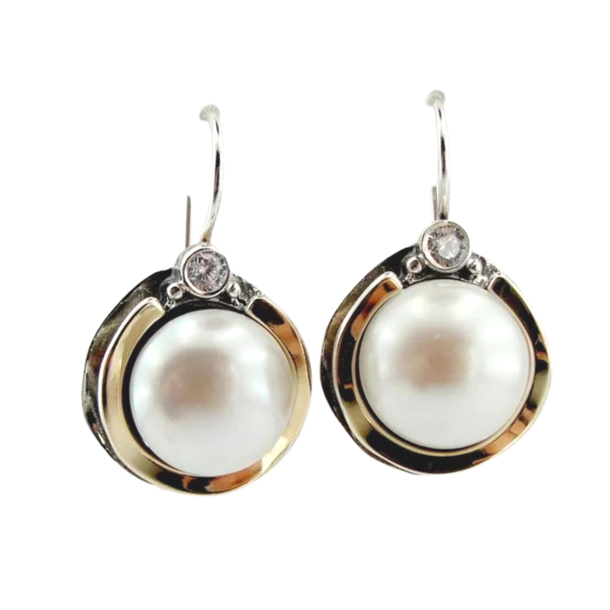 Long Arc Threader Earrings with Large Pearl