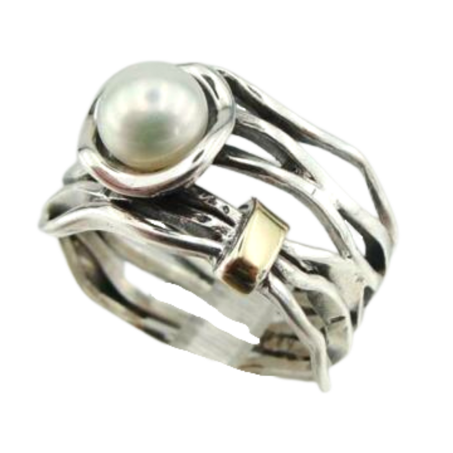 Sterling silver and yellow gold ring decorated with natural pearl gemstone