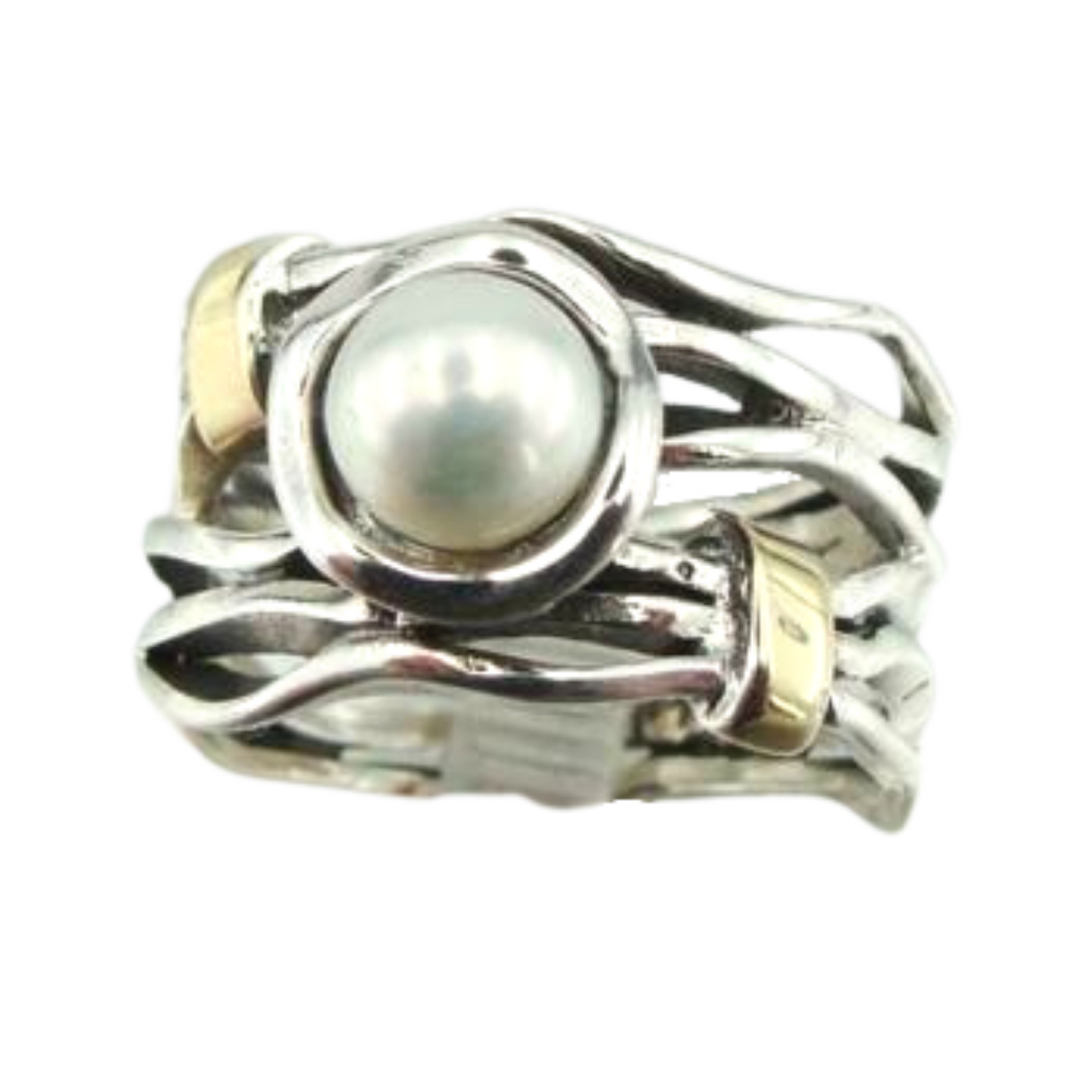 Sterling silver and yellow gold ring decorated with natural pearl gemstone