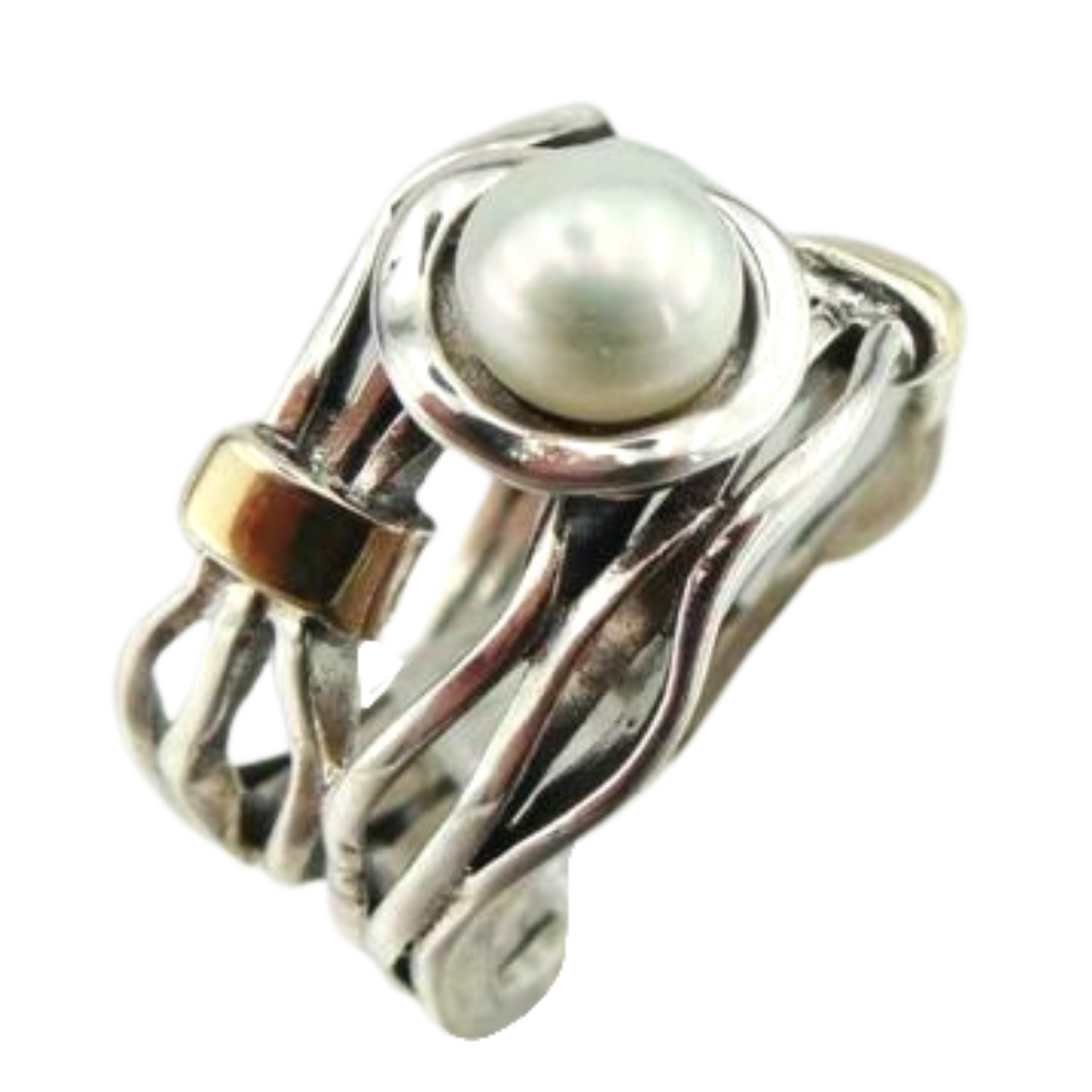 Sterling silver and yellow gold ring decorated with natural pearl gemstone