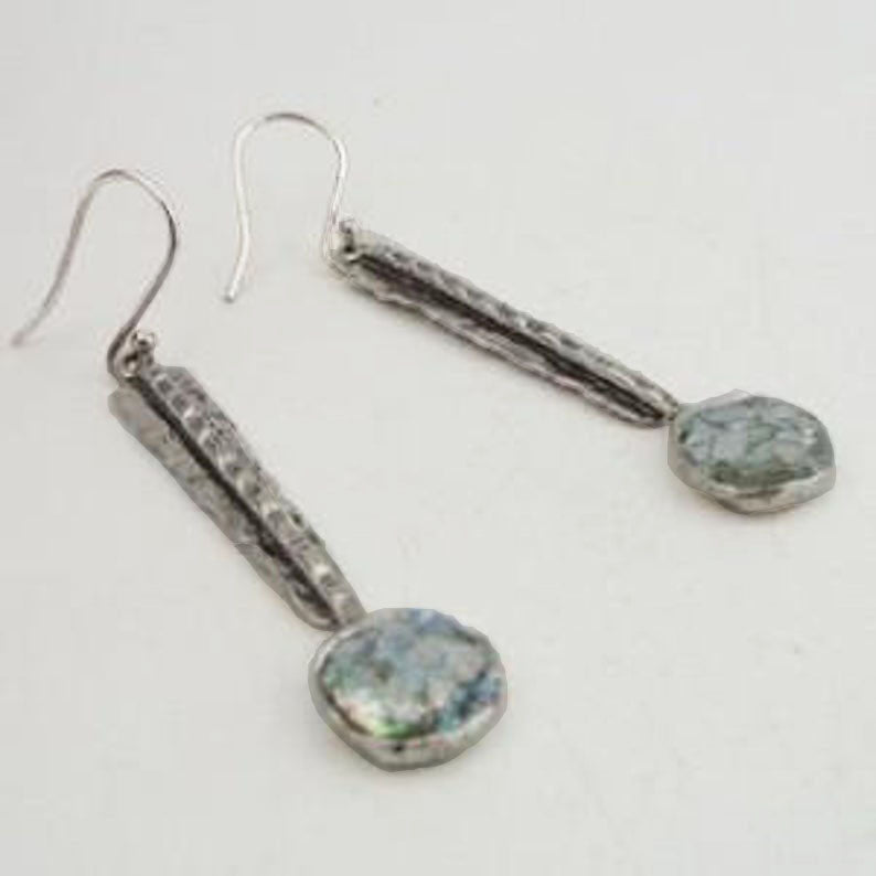 Roman Glass Long Dangle Sterling silver Earrings