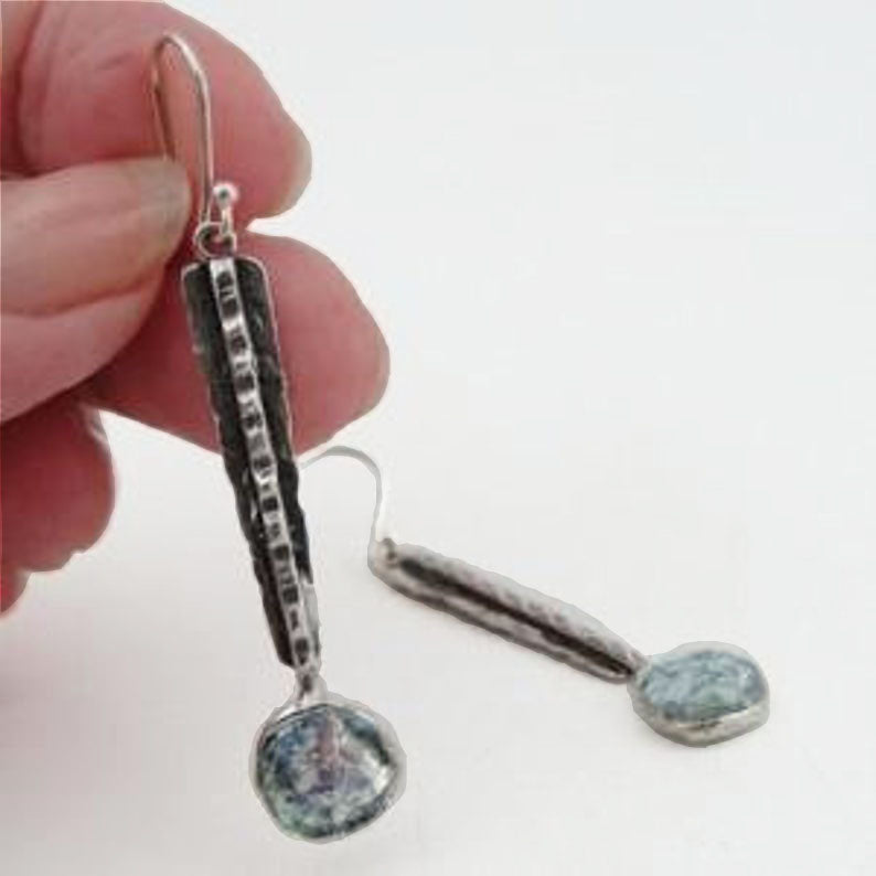 Roman Glass Long Dangle Sterling silver Earrings