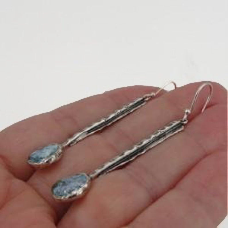 Roman Glass Long Dangle Sterling silver Earrings