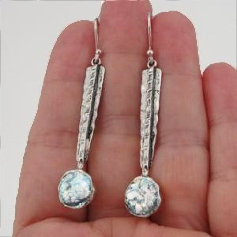 Roman Glass Long Dangle Sterling silver Earrings