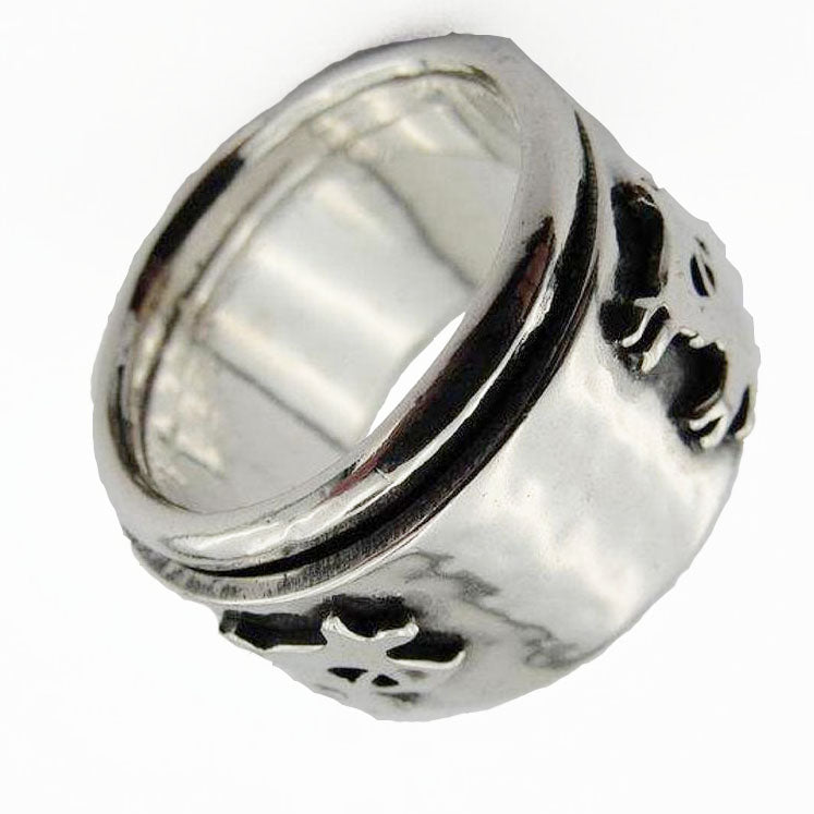 Sterling silver wide swivel band ring decorated with the Sagittarius sign symbol