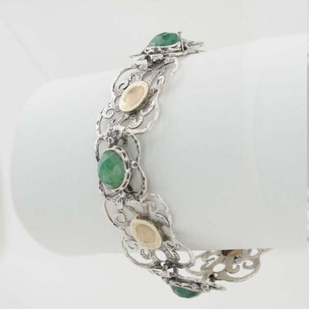 Hadar Jewelry Handmade 9k Yellow Gold 925 Silver Emerald Bracelet (I b220)