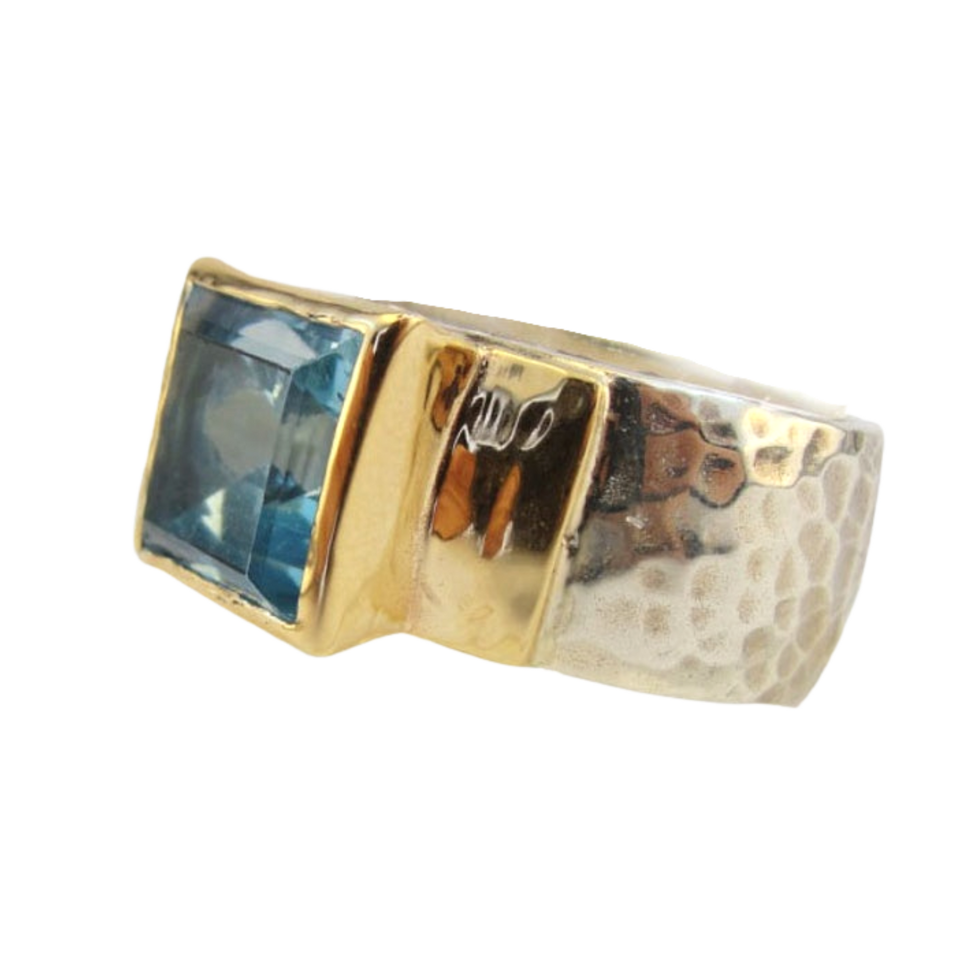 Square Blue Topaz Ring, silver and gold, chunky ring, square gemstone, wide ring, unisex style, ring for man, ring for woman, Cocktail ring, unisex ring, bold ring, statement ring, blue topaz ring, sky blue Topaz ring, men jewelry, women jewelry