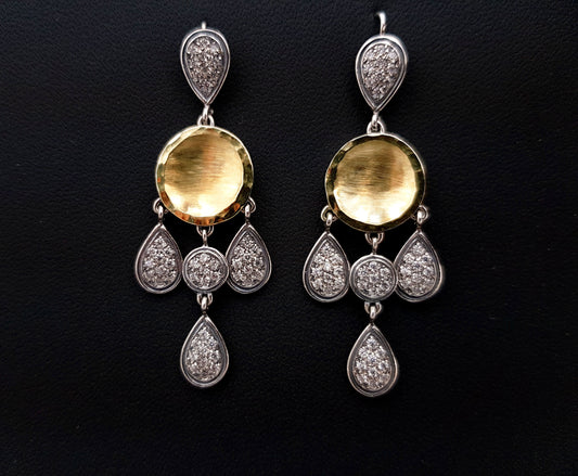 Chandelier Earrings With Sterling Silver Gold and White Zircons Elegant Israeli Jewelry for Wife