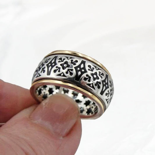 Hadar Designers Spinner 925 Silver Black Enamel Ring