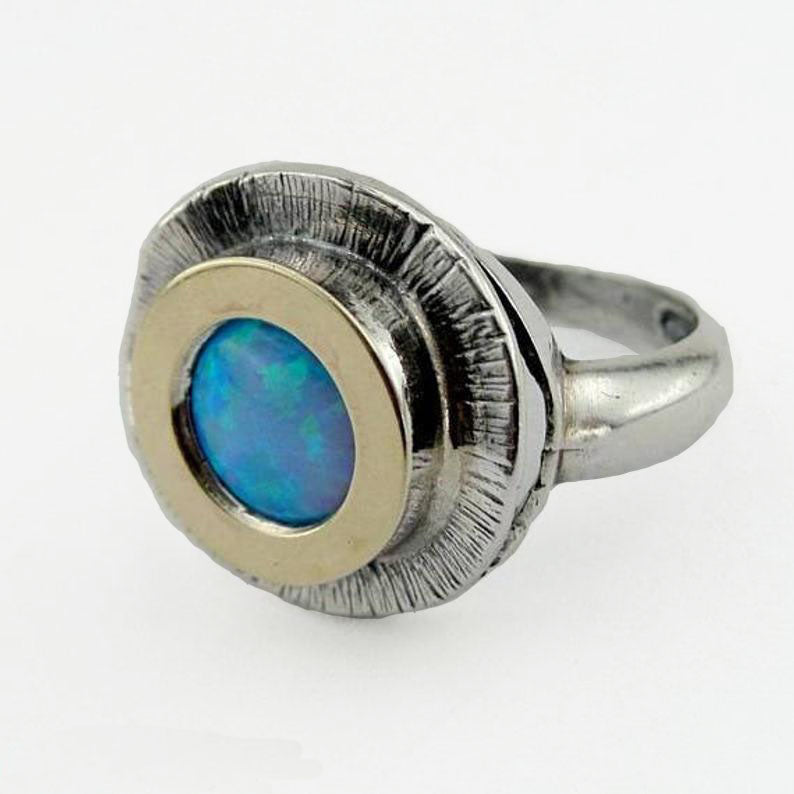 Opal Ring Sterling Silver with 9K Yellow Gold