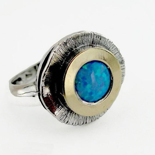 Opal Ring Sterling Silver with 9K Yellow Gold