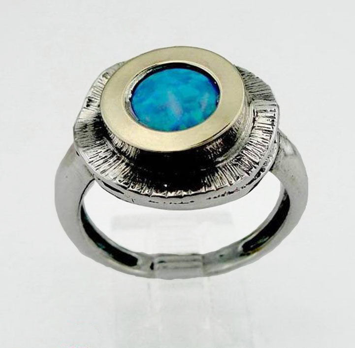 Opal Ring Sterling Silver with 9K Yellow Gold