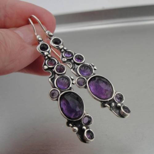 Hadar Jewelry Handmade Long Sterling Silver Purple Amethyst Earrings