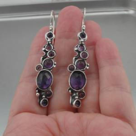 Hadar Jewelry Handmade Long Sterling Silver Purple Amethyst Earrings