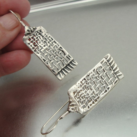 Hadar Jewelry Handmade Unique Art Sterling Silver Long Net Earrings (H)