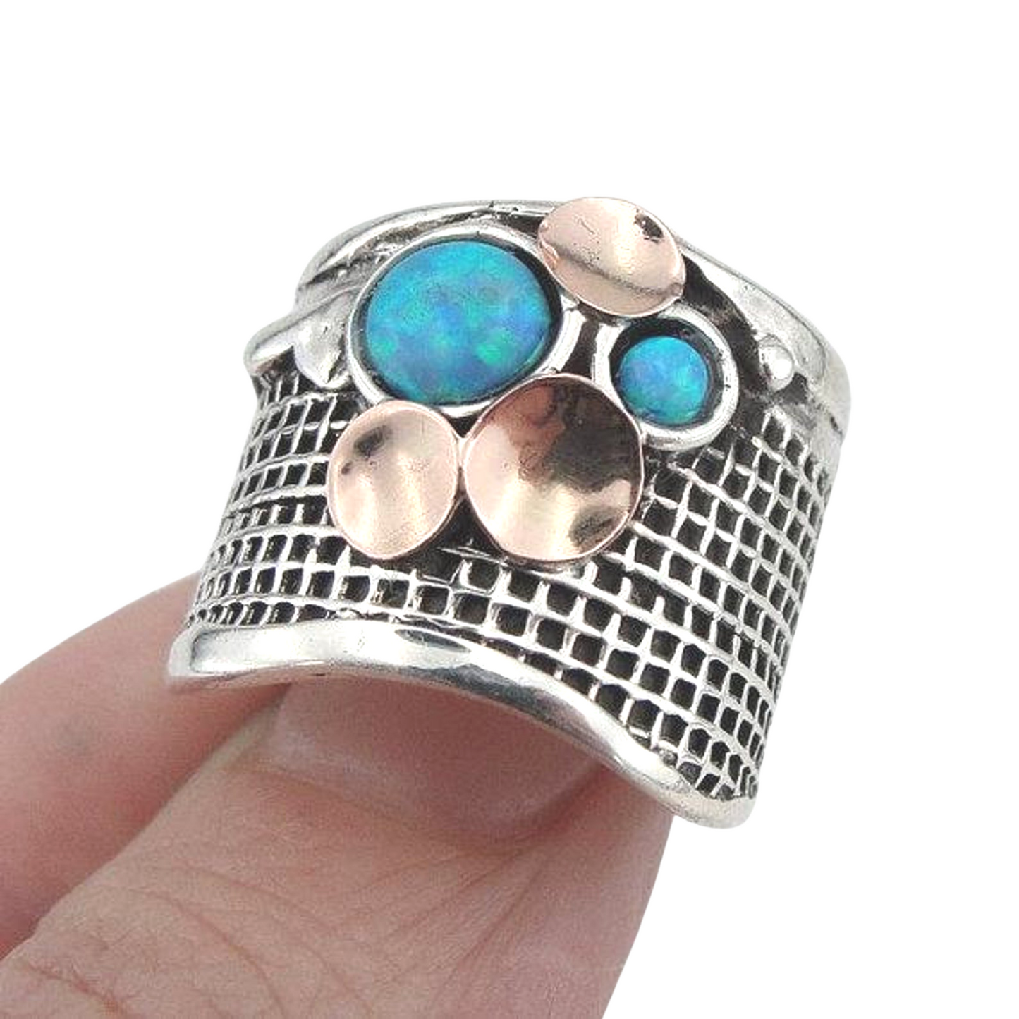 Fine 9K Yellow Gold Silver Opal Ring  (H g125)