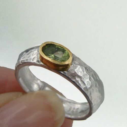 Peridot Ring with 9k Yellow Gold 925 Silver