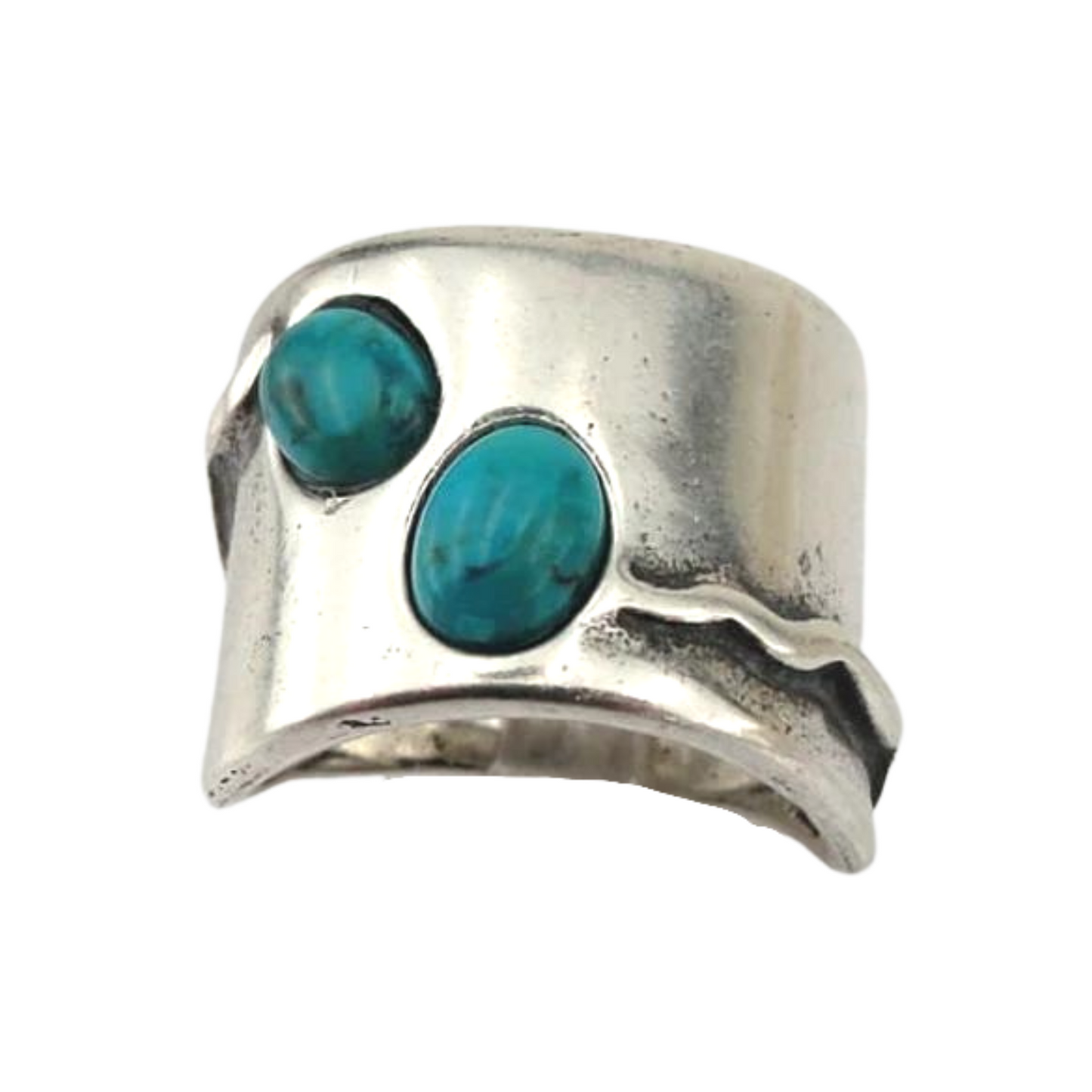 Sterling Silver Wide Ring, decorated with Natural Turquoise