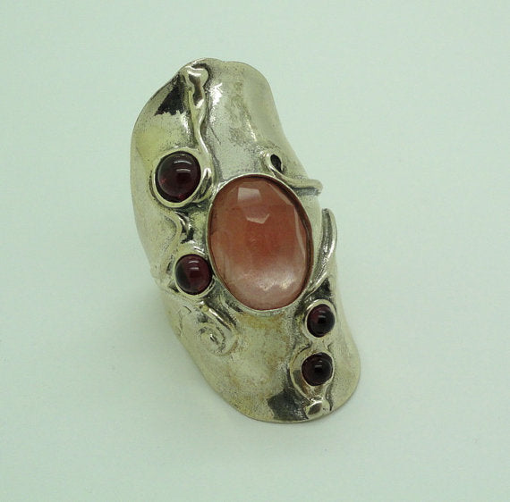 Cherry Quartz Sterling Silver Ring Gift for Her Elegant Israeli Jewelry for Women