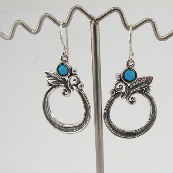 Silver Opal Flower Earrings