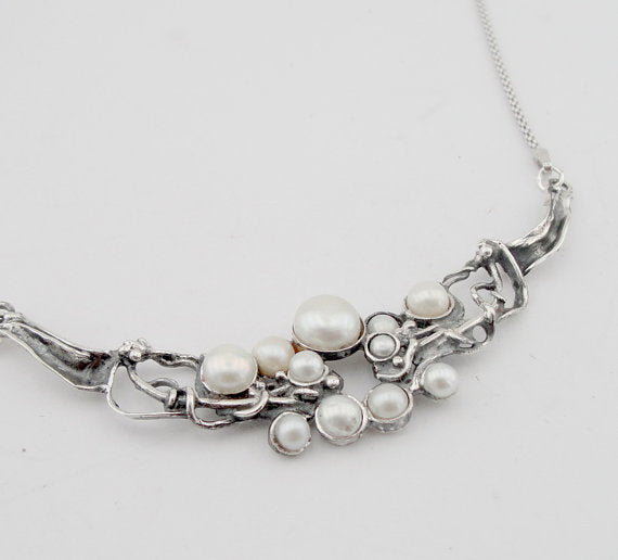 Hadar Fine Sterling Silver 925 Cluster of White Pearls Pendant Chain Gift for Israeli Women