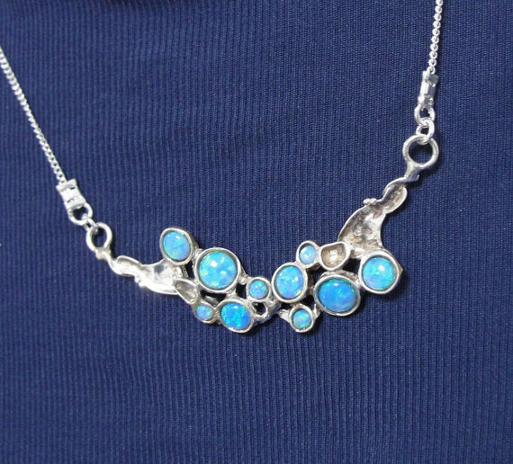 Hadar Fine Sterling Silver Cluster Opal Pendant Opal Stone Fine Israeli Jewelry Gift for Her