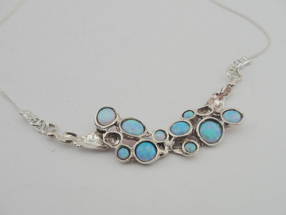 Hadar Fine Sterling Silver Cluster Opal Pendant Opal Stone Fine Israeli Jewelry Gift for Her